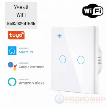 Умный выключатель Tuya Wi-Fi, двухканальный, стеклянный OT-HOS12